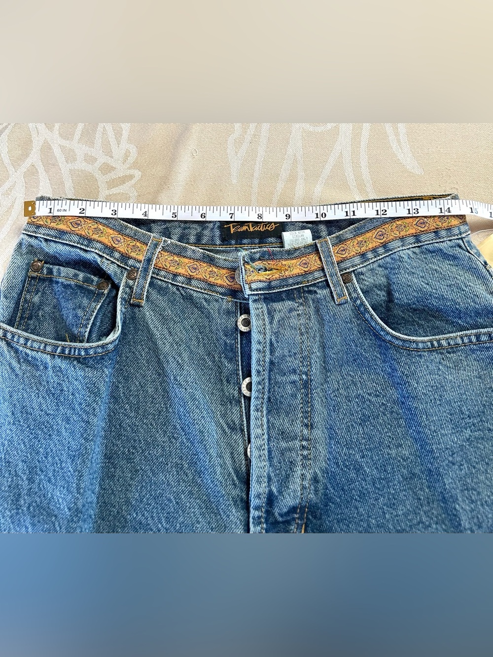 Vintage Team Tactics USA NWT High Rise Button Fly Jeans Boho Trim Size 10 - Picture 5 of 9
